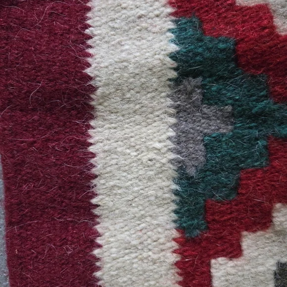 Double-Frame Red Bricks Kilim Wool Rug 52" x 26" Fringe - Picture 4 of 6